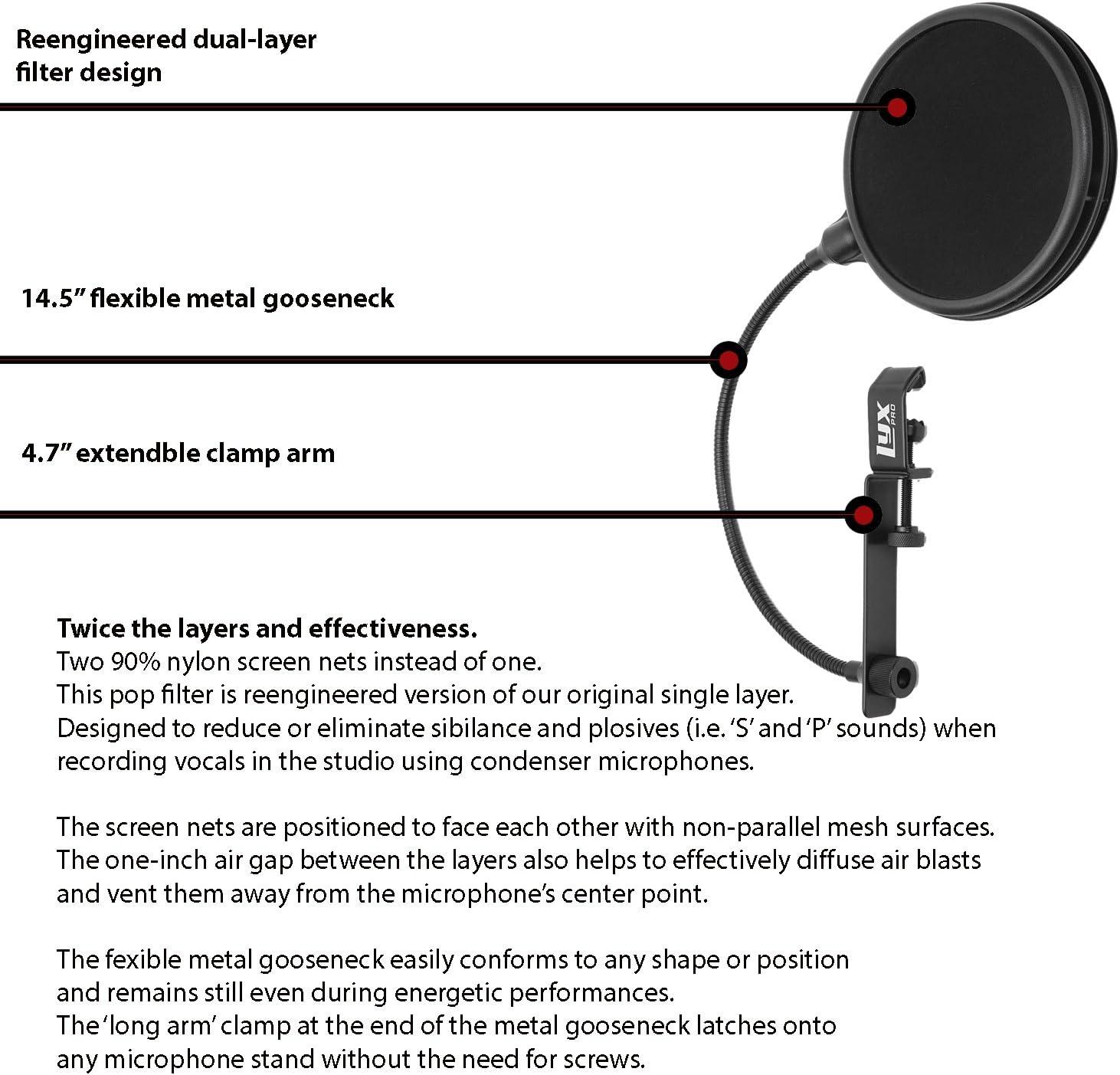 imageLyxPro MOP28 Dual Layer Microphone Pop Filter with Flexible Goozeneck for Superior Vocal Performance Pop Shield