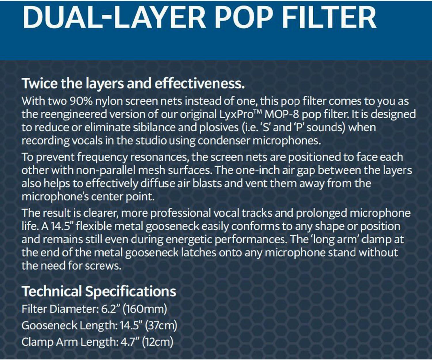 imageLyxPro MOP28 Dual Layer Microphone Pop Filter with Flexible Goozeneck for Superior Vocal Performance Pop Shield