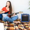 imageLyxPro 60 Watt Electric Guitar Amplifier  Combo Solid State Studio ampamp Stage Amp with 10 4Ohm Speaker Custom EQ Controls Drive Delay  PassiveActiveMic Inputs Aux In ampamp Headphone Jack NaturalBlue