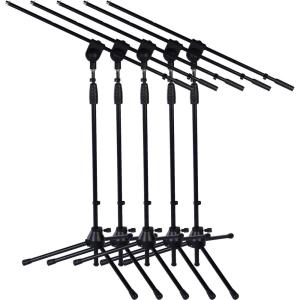 imageLyxPro Microphone Stand Boom Arm Tilting Rotating Floor Podium Stage or Studio Strong Durable And Foldable Height 385quot 66quot Extends Arm to 29 38quot Comes With 38quot and 58quot mount Adapter5 Pack