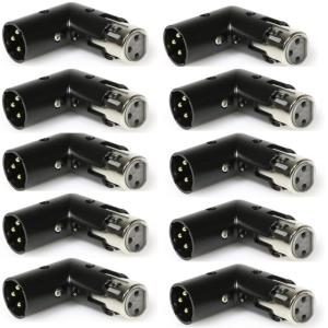 imageLyxPro XLR Angle Adapter Dual Male and Female can be positioned to 4 Different Angles Right Left and 90 Degree Great for Mixers That Interfere with Other Applications10 pack