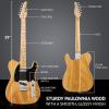 imageLyxPro 30 Electric Guitar Left Hand TL Series FullSize Paulownia Wood Body 3Ply Pickguard CShape Neck Ashtray Bridge Quality Gear Tuners 3Way Switch ampamp VolumeTone Controls 2 Picks GreenNatural