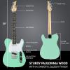 imageLyxPro 30 Electric Guitar Left Hand TL Series FullSize Paulownia Wood Body 3Ply Pickguard CShape Neck Ashtray Bridge Quality Gear Tuners 3Way Switch ampamp VolumeTone Controls 2 Picks GreenGreen