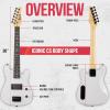 imageLyxPro CS 30 Left Hand Electric Guitar Kit for Beginner Intermediate ampamp Pro Players with Guitar Amp Cable 6 Picks ampamp Learners Guide Solid Wood Body VolumeTone Controls 5Way Pickup  PinkWhite