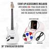 imageLyxPro CS 39 Left Hand Electric Guitar Kit for Beginner Intermediate ampamp Pro Players with Guitar Amp Cable 6 Picks ampamp Learners Guide Solid Wood Body VolumeTone Controls 5Way Pickup  WhiteWhite