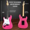 imageLyxPro CS 39 Left Hand Electric Guitar Kit for Beginner Intermediate ampamp Pro Players with Guitar Amp Cable 6 Picks ampamp Learners Guide Solid Wood Body VolumeTone Controls 5Way Pickup  WhitePink