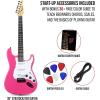 imageLyxPro CS 39 Left Hand Electric Guitar Kit for Beginner Intermediate ampamp Pro Players with Guitar Amp Cable 6 Picks ampamp Learners Guide Solid Wood Body VolumeTone Controls 5Way Pickup  WhitePink