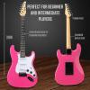 imageLyxPro CS 39 Left Hand Electric Guitar Kit for Beginner Intermediate ampamp Pro Players with Guitar Amp Cable 6 Picks ampamp Learners Guide Solid Wood Body VolumeTone Controls 5Way Pickup  WhitePink