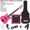 imageLyxPro Left Hand 30 Inch Electric Guitar Kit for Lefty Kids 34 Size Beginners Guitar Amp Six Strings Two Picks Shoulder Strap Digital Clip On Tuner Guitar Cable and Soft Case Gig Bag  RedPink
