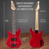 imageLyxPro Left Hand 30 Inch Electric Guitar Kit for Lefty Kids 34 Size Beginners Guitar Amp Six Strings Two Picks Shoulder Strap Digital Clip On Tuner Guitar Cable and Soft Case Gig Bag  RedRed
