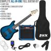 imageLyxPro Left Hand 30 Inch Electric Guitar Kit for Lefty Kids 34 Size Beginners Guitar Amp Six Strings Two Picks Shoulder Strap Digital Clip On Tuner Guitar Cable and Soft Case Gig Bag  RedBlue