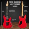 imageLyxPro Left Hand 36 Inch Electric Guitar and Kit for Lefty Kids with 34 Size Beginners Guitar Amp Six Strings Two Picks Shoulder Strap Digital Clip On Tuner Cable and Soft Case Gig Bag  BlueRed