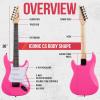 imageLyxPro Left Hand 36 Inch Electric Guitar and Kit for Lefty Kids with 34 Size Beginners Guitar Amp Six Strings Two Picks Shoulder Strap Digital Clip On Tuner Cable and Soft Case Gig Bag  BluePink