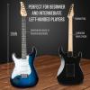 imageLyxPro Left Hand 39 Inch Electric Guitar and Starter Kit for Lefty Full Size Beginners Guitar Amp Six Strings Two Picks Shoulder Strap Digital Clip On Tuner Cable and Soft Case  BlueBlue