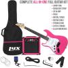 imageLyxPro Left Hand 39 Inch Electric Guitar and Starter Kit for Lefty Full Size Beginners Guitar Amp Six Strings Two Picks Shoulder Strap Digital Clip On Tuner Cable and Soft Case  BluePink