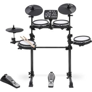 image7Piece Electronic Drum Kit Set with Real Mesh Fabric 209 Preloaded Sounds 50 PlayAlong Songs Recording Capability ampamp Kick Pad Drum Sticks Drum Throne Stool Black7 PC Drum Kit