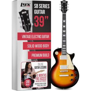 imageLyxPro 39 SB Series Electric Guitar LP Style for Beginner Intermediate ampamp Pro Players Solid Body Guitar Bonus 2Pack of Picks Mahogany Wood VolumeTone Controls 3Way Pickup  Honey BurstSunburst