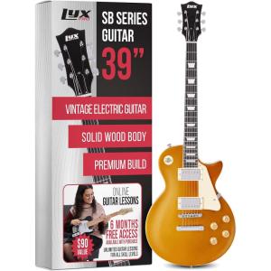imageLyxPro 39 SB Series Electric Guitar LP Style for Beginner Intermediate ampamp Pro Players Solid Body Guitar Bonus 2Pack of Picks Mahogany Wood VolumeTone Controls 3Way Pickup  Honey BurstHoney