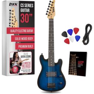 imageLyxPro CS 30 Left Hand Electric Guitar Kit for Beginner Intermediate ampamp Pro Players with Guitar Amp Cable 6 Picks ampamp Learners Guide Solid Wood Body VolumeTone Controls 5Way Pickup  PinkBlue