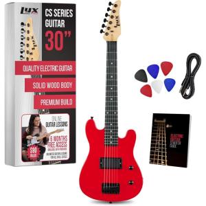 imageLyxPro CS 30 Left Hand Electric Guitar Kit for Beginner Intermediate ampamp Pro Players with Guitar Amp Cable 6 Picks ampamp Learners Guide Solid Wood Body VolumeTone Controls 5Way Pickup  PinkRed