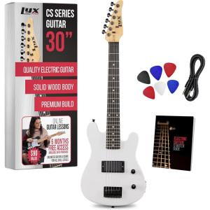 imageLyxPro CS 30 Left Hand Electric Guitar Kit for Beginner Intermediate ampamp Pro Players with Guitar Amp Cable 6 Picks ampamp Learners Guide Solid Wood Body VolumeTone Controls 5Way Pickup  PinkWhite