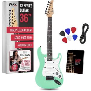 imageLyxPro CS 36 Left Hand Electric Guitar Kit for Beginner Intermediate ampamp Pro Players with Guitar Amp Cable 6 Picks ampamp Learners Guide Solid Wood Body VolumeTone Controls 5Way Pickup  BlueGreen