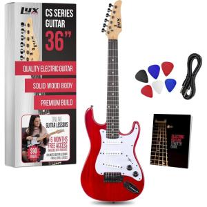 imageLyxPro CS 36 Left Hand Electric Guitar Kit for Beginner Intermediate ampamp Pro Players with Guitar Amp Cable 6 Picks ampamp Learners Guide Solid Wood Body VolumeTone Controls 5Way Pickup  BlueRed