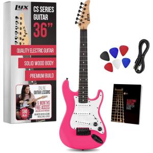 imageLyxPro CS 36 Left Hand Electric Guitar Kit for Beginner Intermediate ampamp Pro Players with Guitar Amp Cable 6 Picks ampamp Learners Guide Solid Wood Body VolumeTone Controls 5Way Pickup  BluePink