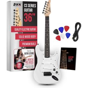 imageLyxPro CS 36 Left Hand Electric Guitar Kit for Beginner Intermediate ampamp Pro Players with Guitar Amp Cable 6 Picks ampamp Learners Guide Solid Wood Body VolumeTone Controls 5Way Pickup  BlueWhite