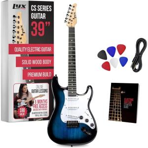 imageLyxPro CS 39 Left Hand Electric Guitar Kit for Beginner Intermediate ampamp Pro Players with Guitar Amp Cable 6 Picks ampamp Learners Guide Solid Wood Body VolumeTone Controls 5Way Pickup  WhiteBlue