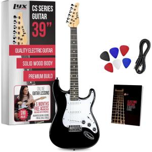 imageLyxPro CS 39 Left Hand Electric Guitar Kit for Beginner Intermediate ampamp Pro Players with Guitar Amp Cable 6 Picks ampamp Learners Guide Solid Wood Body VolumeTone Controls 5Way Pickup  WhiteBlack