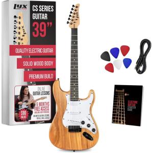 imageLyxPro CS 39 Left Hand Electric Guitar Kit for Beginner Intermediate ampamp Pro Players with Guitar Amp Cable 6 Picks ampamp Learners Guide Solid Wood Body VolumeTone Controls 5Way Pickup  WhiteNatural