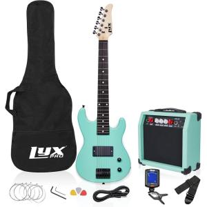 imageLyxPro Left Hand 30 Inch Electric Guitar Kit for Lefty Kids 34 Size Beginners Guitar Amp Six Strings Two Picks Shoulder Strap Digital Clip On Tuner Guitar Cable and Soft Case Gig Bag  RedGreen