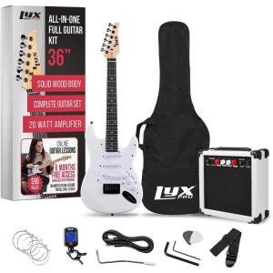 imageLyxPro Left Hand 36 Inch Electric Guitar and Kit for Lefty Kids with 34 Size Beginners Guitar Amp Six Strings Two Picks Shoulder Strap Digital Clip On Tuner Cable and Soft Case Gig Bag  BlueWhite