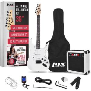 imageLyxPro Left Hand 39 Inch Electric Guitar and Starter Kit for Lefty Full Size Beginners Guitar Amp Six Strings Two Picks Shoulder Strap Digital Clip On Tuner Cable and Soft Case  BlueWhite