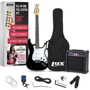 imageLyxPro Left Hand 39 Inch Electric Guitar and Starter Kit for Lefty Full Size Beginners Guitar Amp Six Strings Two Picks Shoulder Strap Digital Clip On Tuner Cable and Soft Case  BlueBlack