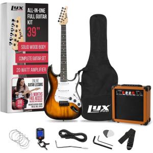 imageLyxPro Left Hand 39 Inch Electric Guitar and Starter Kit for Lefty Full Size Beginners Guitar Amp Six Strings Two Picks Shoulder Strap Digital Clip On Tuner Cable and Soft Case  BlueSunburst